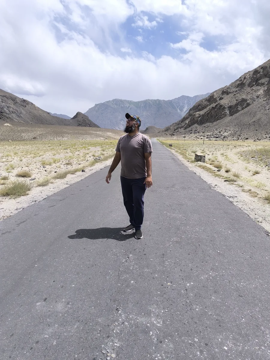 Muhammad Ahsan on a mountain road near Skardu, Pakistan